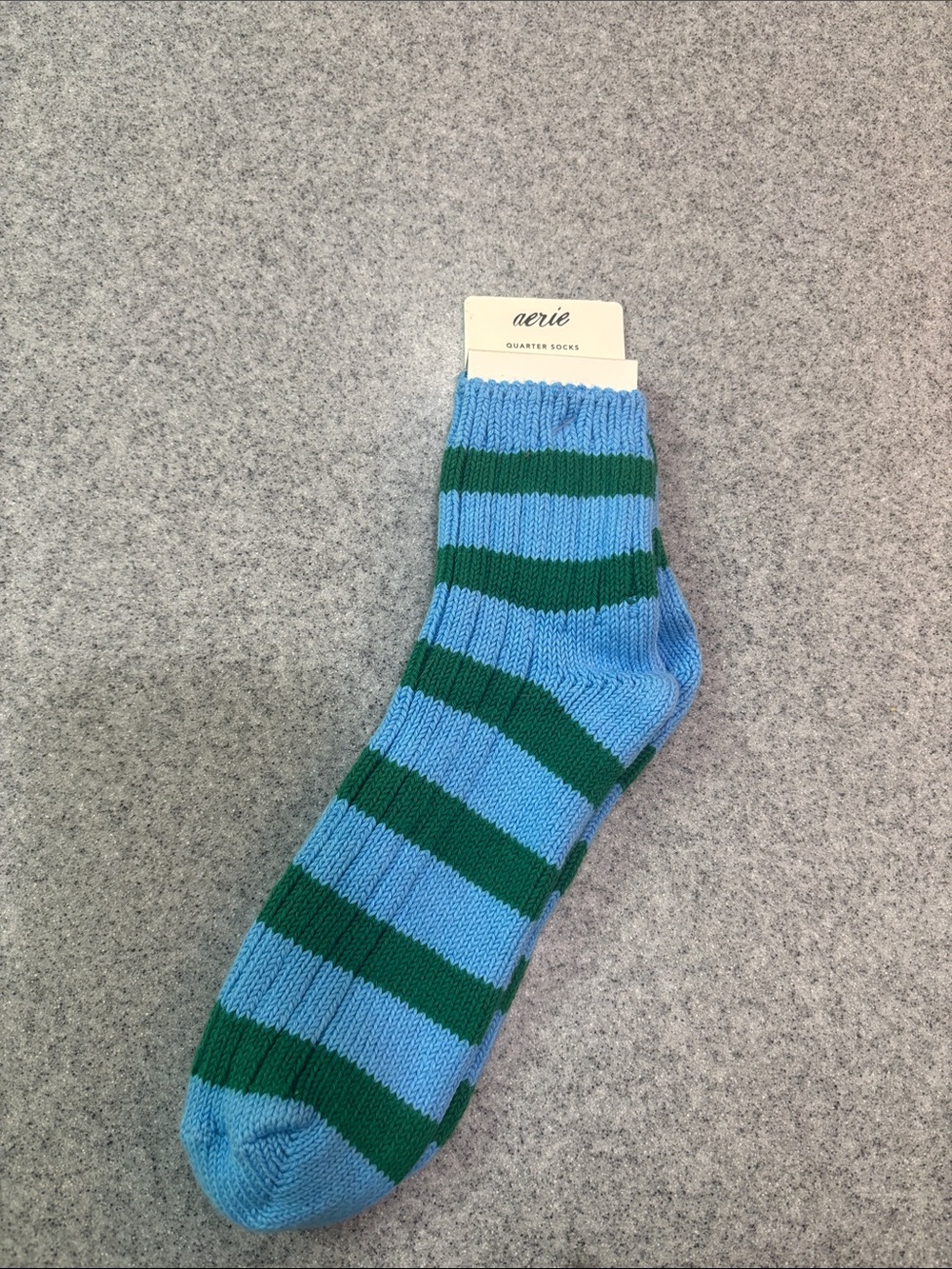 aerie Blue and Green Striped Quarter Socks